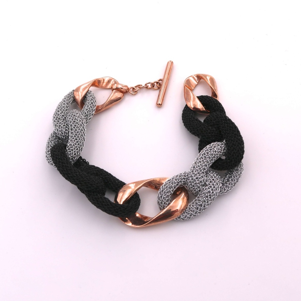 A&M Black and Silver Mesh Chain Links Bracelet